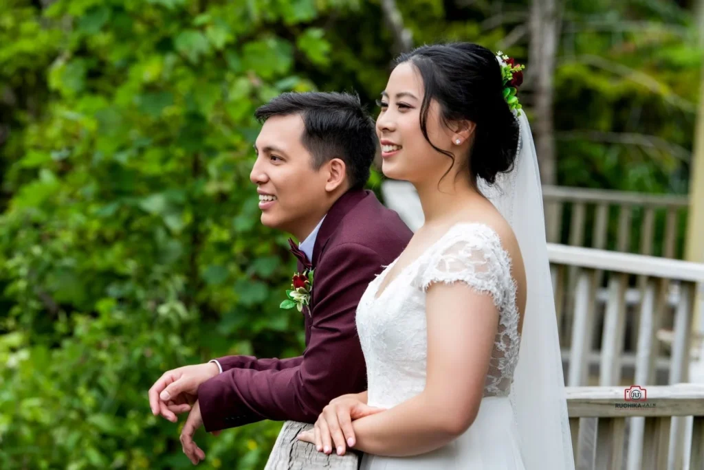 Wedding photography of a couple posing for the camera.