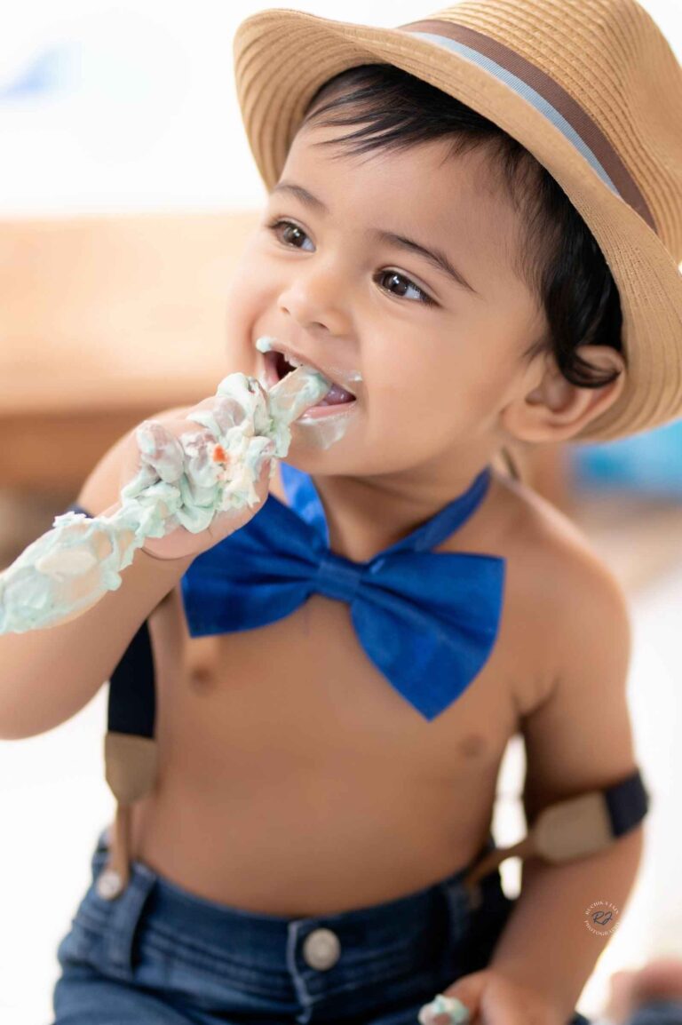 Innovative cake smash shoot showcasing the joy of exploration and discovery