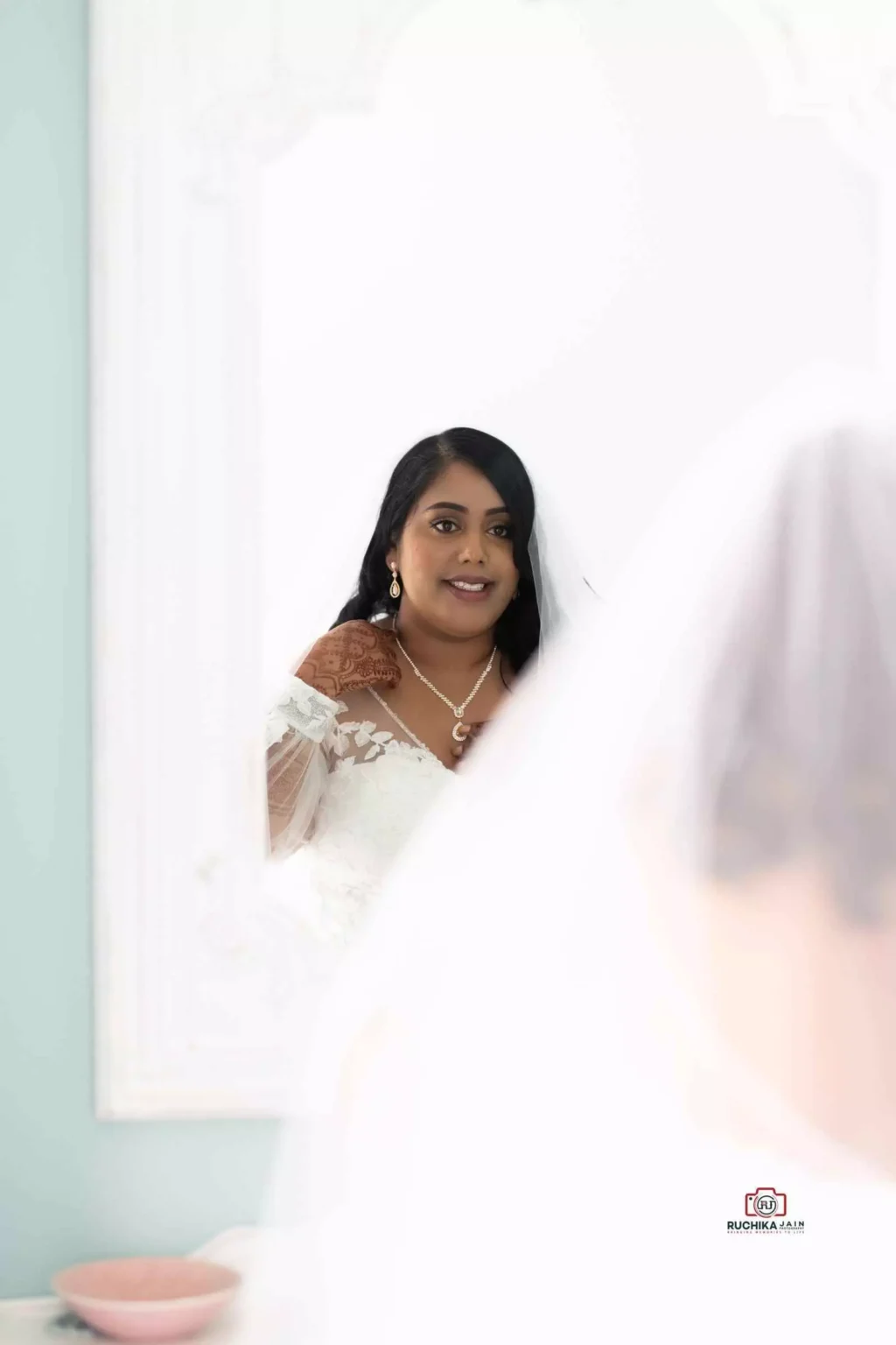 Wedding Preparation - Bride Standing Before the Mirror in Wellington, New Zealand