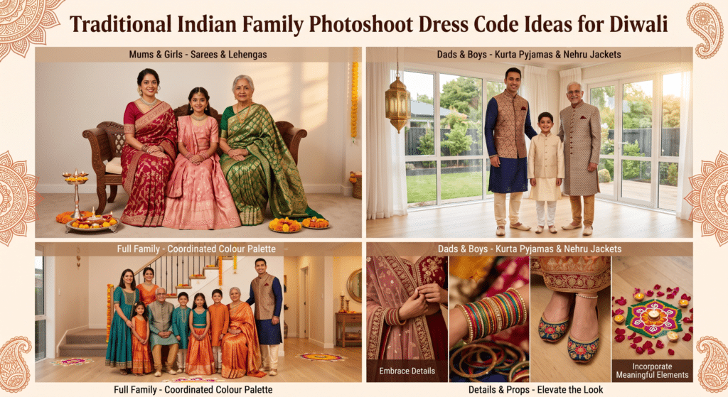Traditional Indian Family Photoshoot Dress Code Ideas for Diwali